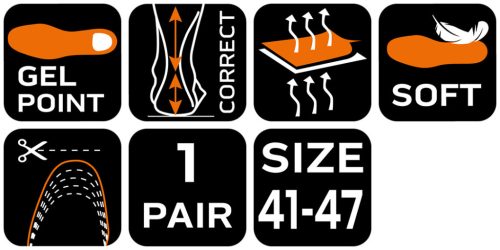 Neo Tools Talpbetét, zselés sarokvédő betét, talpboltozat merevítés, nedvességelvezető perforáció, univ. méret, 41-47