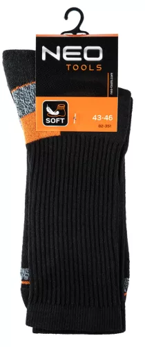 Neo Tools Munkavédelmi zokni, hosszú, 70% pamut, 30% poliészter, megerősített sarok, lélegző, 43–46