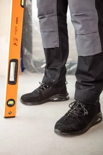 Neo Tools Munkavédelmi cipő, O1 SR, fekete textil-bőr, NEO AIR, légpárnás, fémmentes, csúszásgátlós talpfelület, 39