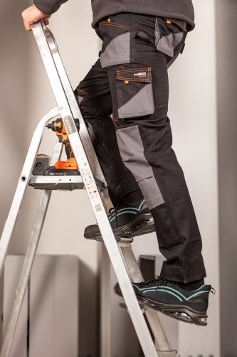 Neo Tools Munkavédelmi cipő, O1 SR, fekete-kék, NEO AIR, légpárnás, fémmentes, csúszásgátló, antisztatikus talp, 40