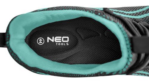 Neo Tools Munkavédelmi cipő, O1 SR, fekete-kék, NEO AIR, légpárnás, fémmentes, csúszásgátló, antisztatikus talp, 45
