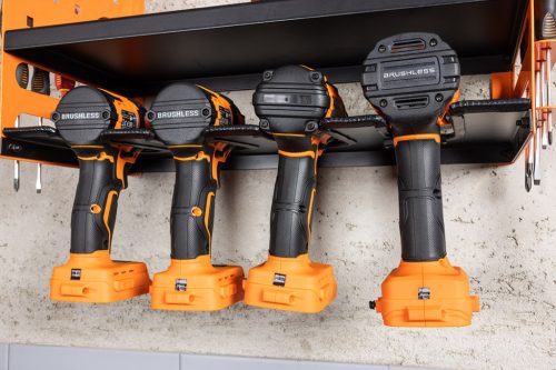 Neo Tools Fali polc akkus gépekhez, akku és töltőtároló polcokkal