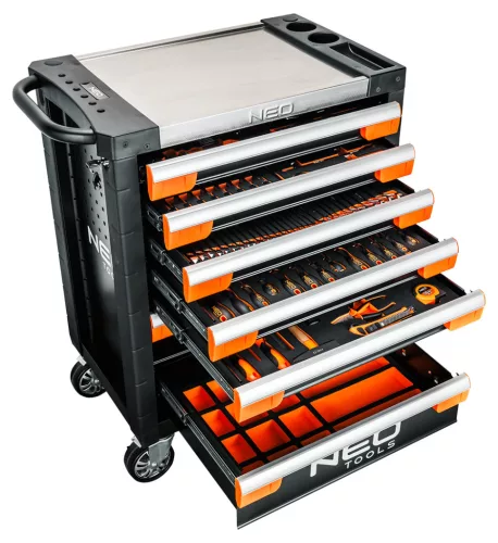 Neo Tools Műhelykocsi PRO 7 fiókkal, 329db szerszámmal 805x972x460mm, szerszámkocsi