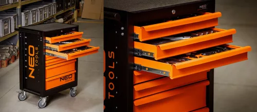 Neo Tools Szerszámkocsi, 7 fiókos, 129db szerszámmal, 680x460x1030mm, szerszámkocsi