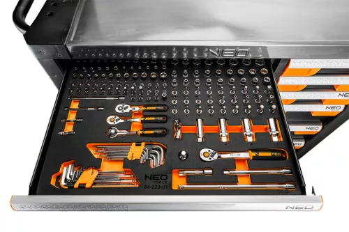 Neo Tools Műhelykocsi PRO, 12 fiókos, 358 szerszámmal, szerszámkocsi