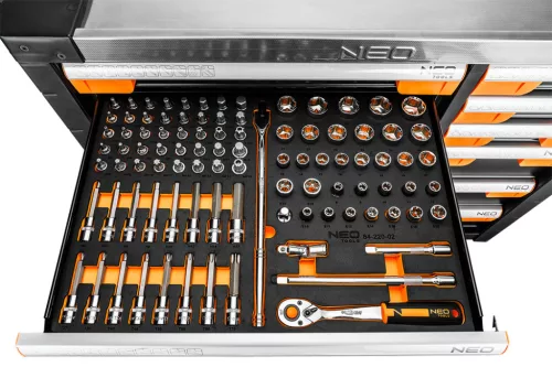 Neo Tools Műhelykocsi PRO, 12 fiókos, 358 szerszámmal, szerszámkocsi