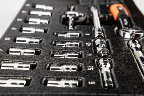 Neo tools Dugókulcskészlet 1/4", 19db, 4-14mm, szerszámkocsiba rakható tálcában