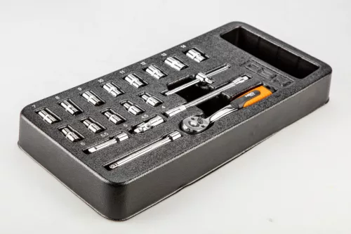 Neo tools Dugókulcskészlet 1/4", 19db, 4-14mm, szerszámkocsiba rakható tálcában