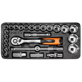   Neo tools Dugókulcskészlet 1/2", 27db, 10-26mm, szerszámkocsiba rakható tálcában