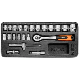   Neo tools Dugókulcskészlet 3/8", 22db, 6-24mm, szerszámkocsiba rakható tálcában