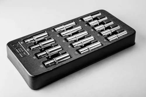 Neo tools Dugókulcskészlet hosszú 1/2” 14db, 8-21mm, szerszámkocsiba rakható tálcában