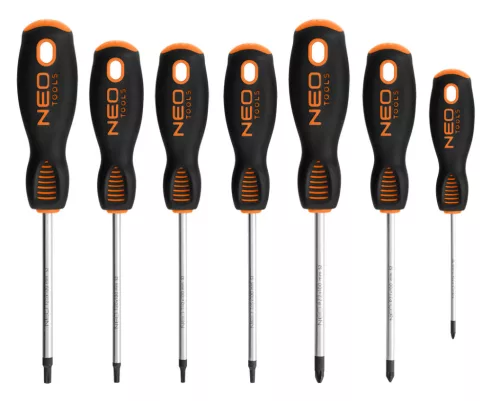Neo tools Műszerész, Precíziós Csavarhúzó készlet, PZ, TORX, 12db, szerszámkocsiba rakható tálcában