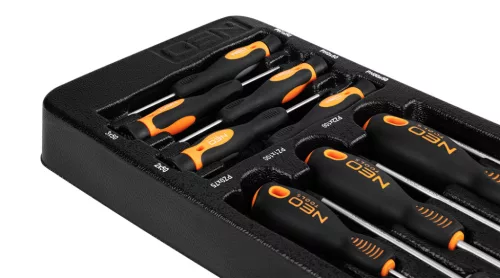 Neo tools Műszerész, Precíziós Csavarhúzó készlet, PZ, TORX, 12db, szerszámkocsiba rakható tálcában