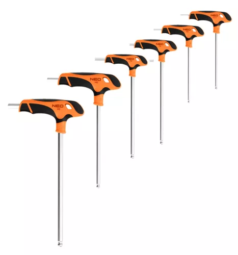 Neo tools Imbuszkulcs készlet "T" markolattal, 6db, szerszámkocsiba rakható tálcában