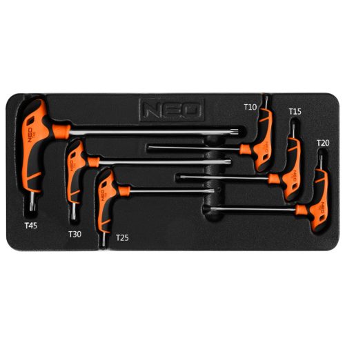 Neo tools Torxkulcs készlet „T” markolattal 6db, szerszámkocsiba rakható tálcában