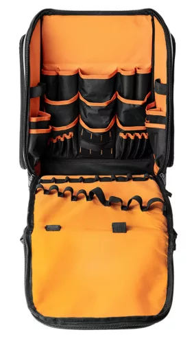 Neo Tools Szerszámos hátizsák, fekete, 20l, erősített 600D poliészter, kívül 7 zseb, belül 19 zseb