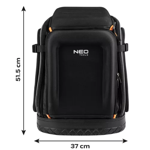Neo Tools Szerszámos hátizsák, fekete, 20l, erősített 600D poliészter, kívül 7 zseb, belül 19 zseb
