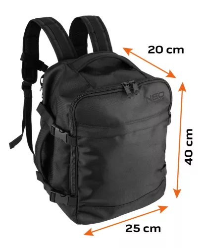 Neo Tools Hátizsák 3 az 1 ben, repülőgép kézipoggyász, laptoptáska, szerszámtáska funkciók, 40x25x20 cm