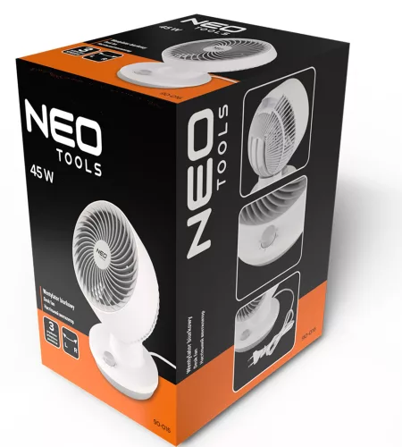 Neo Tools Asztali ventilátor, 230V/45W, 3 sebesség, oszcillátor, állítható fej, 202mm átmérő