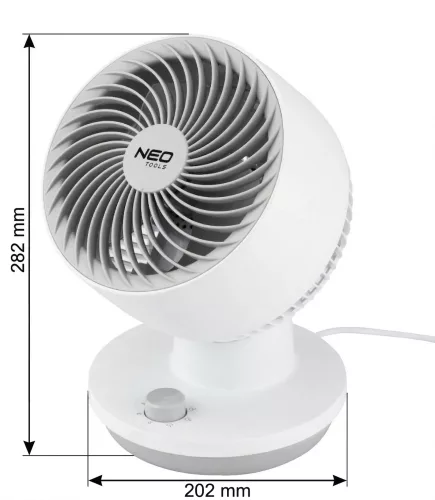 Neo Tools Asztali ventilátor, 230V/45W, 3 sebesség, oszcillátor, állítható fej, 202mm átmérő