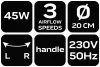 Neo Tools Asztali ventilátor, 230V/45W, 3 sebesség, oszcillátor, állítható fej, 202mm átmérő