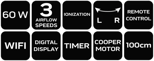 Neo Tools Álló ventilátor, ionizátor funkcióval, távirányítóval, 3 üzemmód, 3 sebesség, wifi
