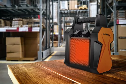 Neo Tools Ipari PTC Elektromos Kerámia Hősugárzó 2 kw, termosztát, levehető fogantyú, borulásvédelem, 139 m3/h