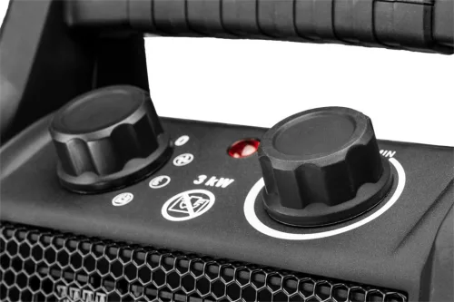 Neo Tools Ipari PTC Elektromos Kerámia Hősugárzó 3 kw, termosztát, levehető fogantyú, borulásvédelem, 210 m3/h