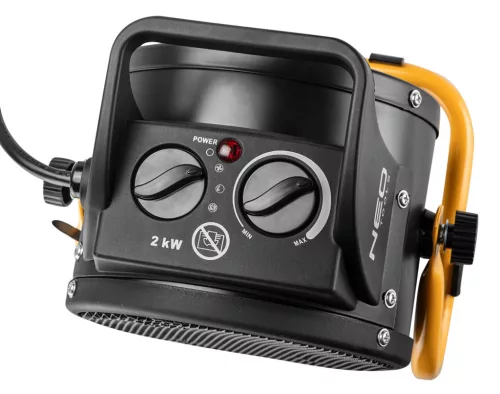 Neo Tools Ipari PTC Elektromos Kerámia Hősugárzó 2 kw, Két fokozat, állítható szög, levehető fogantyú, 197 m3/h