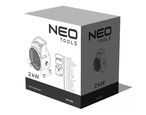 Neo Tools Ipari PTC Elektromos Kerámia Hősugárzó 2 kw, Két fokozat, állítható szög, levehető fogantyú, 197 m3/h