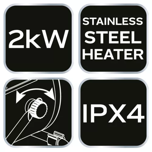 Neo Tools Ipari elektromos hősugárzó 2kW, állíth. üzemmód, IPX4(vizálló), állíth. szög, szabadonálló, 330 m3/h