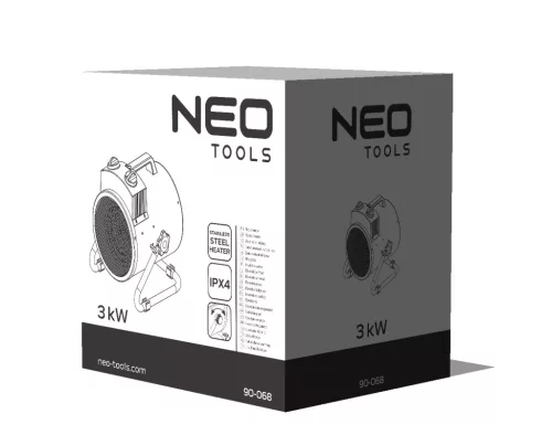 Neo Tools Ipari elektromos hősugárzó 3kW, állíth. üzemmód, IPX4(vizálló), állíth. szög, szabadonálló, 354 m3/h