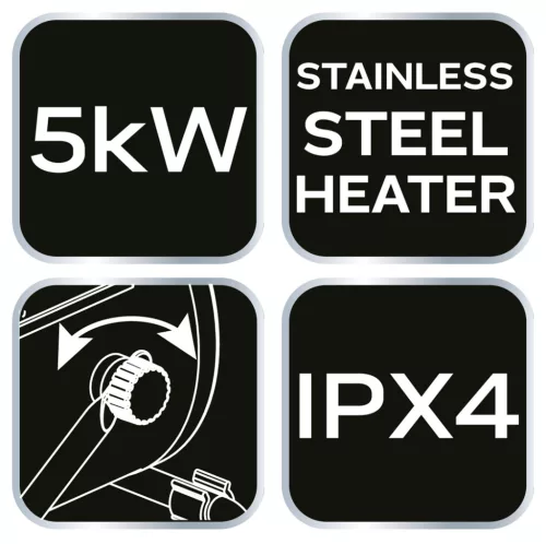 Neo Tools Ipari elektromos hősugárzó 5kW, állíth. üzemmód, IPX4(vizálló), állíth. szög, szabadonálló, 366 m3/h