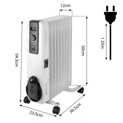 Neo Tools Olajradiátor, 9 bordás, 2 fokozatú, 1200/2000W