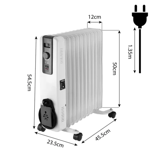 Neo Tools Olajradiátor, 11 bordás, 2 fokozatú, 1500/2500W