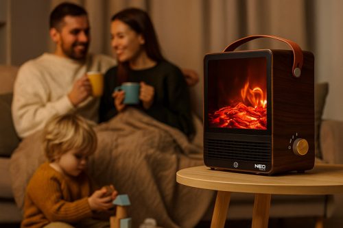 Neo Tools Elektromos látványkandalló, 850/1500W, termosztát, hőkioldó