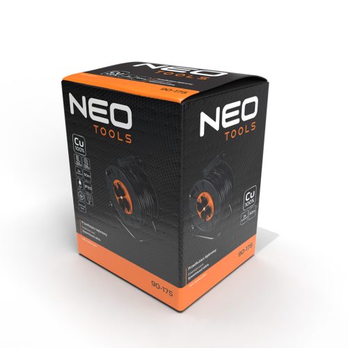 Neo Tools Kábeldob, hosszabbító, 50m/3x2,5mm2 réz kábel, 230V, IP20, hőkioldó, műanyag dob, fém keret