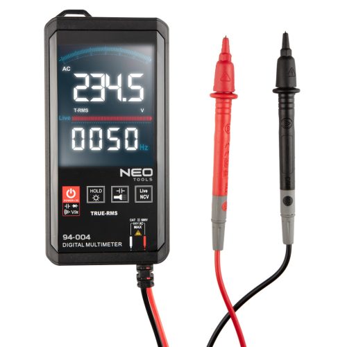 Neo Tools Multiméter digitális, AC V, DC V, AC A, DC A, ellenállás, hőmérő