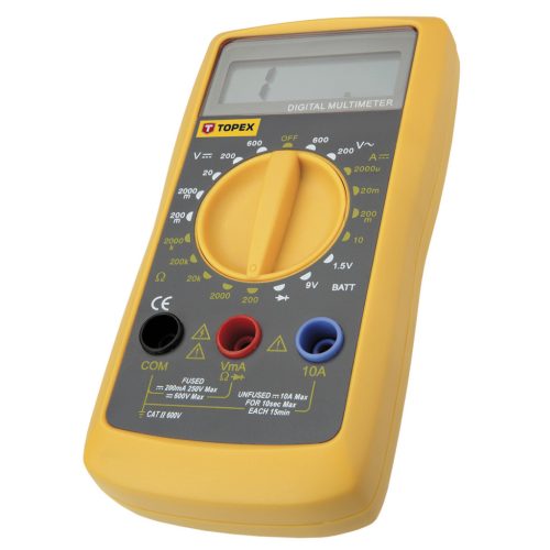 Topex Multiméter Digitális, AC V, DC A, DC V, Ellenállás, Dióda, Akku mérő 1,5V, 9V