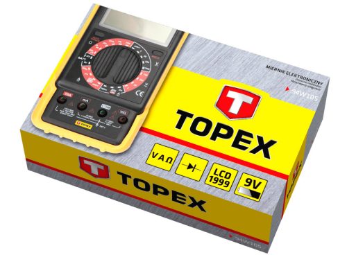 Topex Multiméter Digitális, AC V, DC A, DC V, AC A, Ellenállás, Dióda, Akku mérő 1,5V, 9V