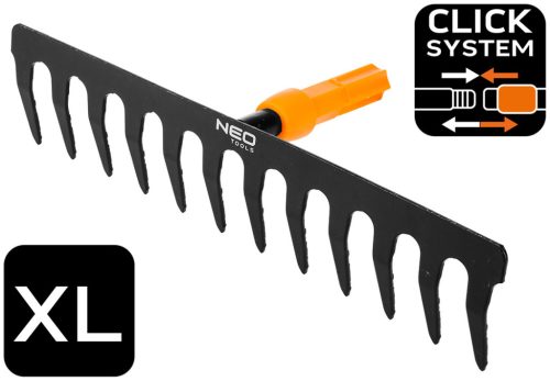 Neo Tools Gereblye, 12 fogú, acél, 350mm, Neo Click System