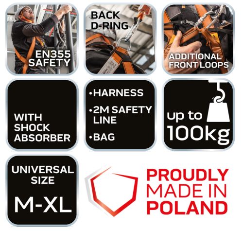 Neo Tools Munkavédelmi testhevederzet lengéscsillapítóval