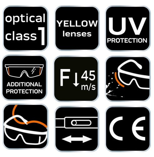 Neo Tools Védőszemüveg, sárga lencsékkel, állítható szárral