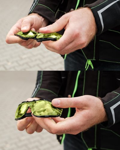 Neo Tools Védőszemüveg, polifoam porvédő peremmel, sárga lencsékkel, F osztályú ellenállósági osztályú