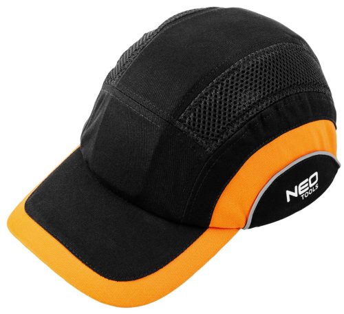 Neo Tools Munkavédelmi baseball sapka, merevítettl, fekete és narancssárga, CE