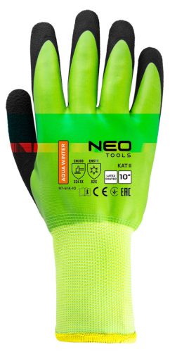 Neo Tools Munkakesztyű AquaWinter, hőszigetelt, vízálló, dupla latex bevonatú poliészter, 10"