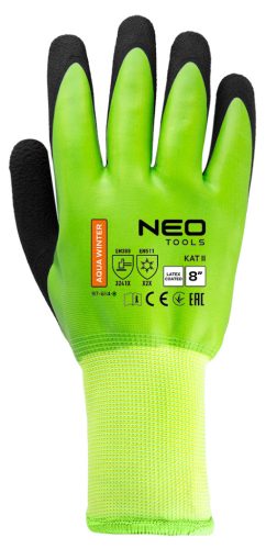 Neo Tools Munkakesztyű AquaWinter, hőszigetelt, vízálló, dupla latex bevonatú poliészter, 8"