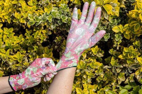 Verto Kertész kesztyű, pu bevonat, rózsamintás, 4131X, 7"