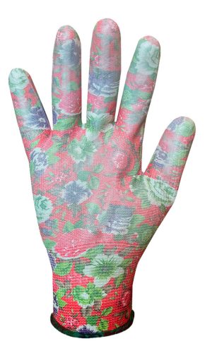 Verto Kertész kesztyű, pu bevonat, rózsamintás, 4131X, 7"