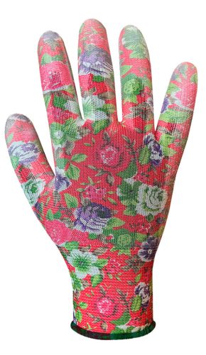 Verto Kertész kesztyű, pu bevonat, rózsamintás, 4131X, 9"